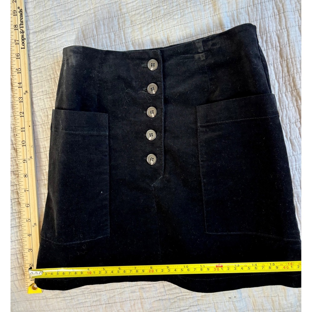 Forever 21 Black Denim Mini Skirt‎ Button Front Patch Pockets Size S